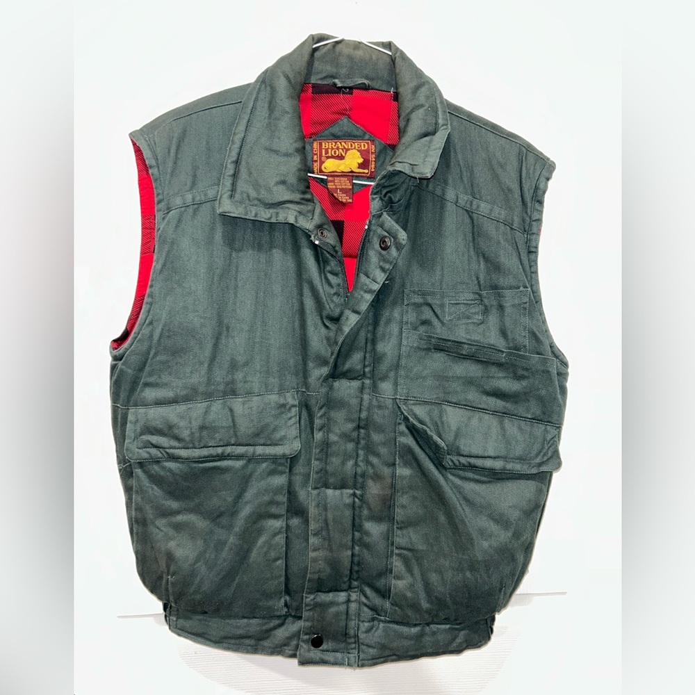 Branded‎ Lion Men's Insulated Vest  Full Zip Size Large  Buffalo Check Interior